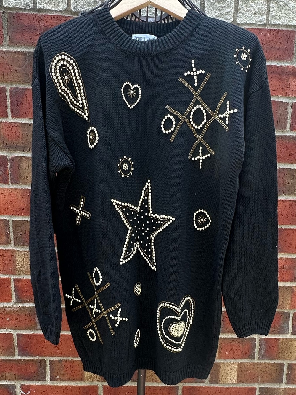 Vintage Victoria Jones Sweater Longline Tunic Style Graphic Beadwork Grandmacore